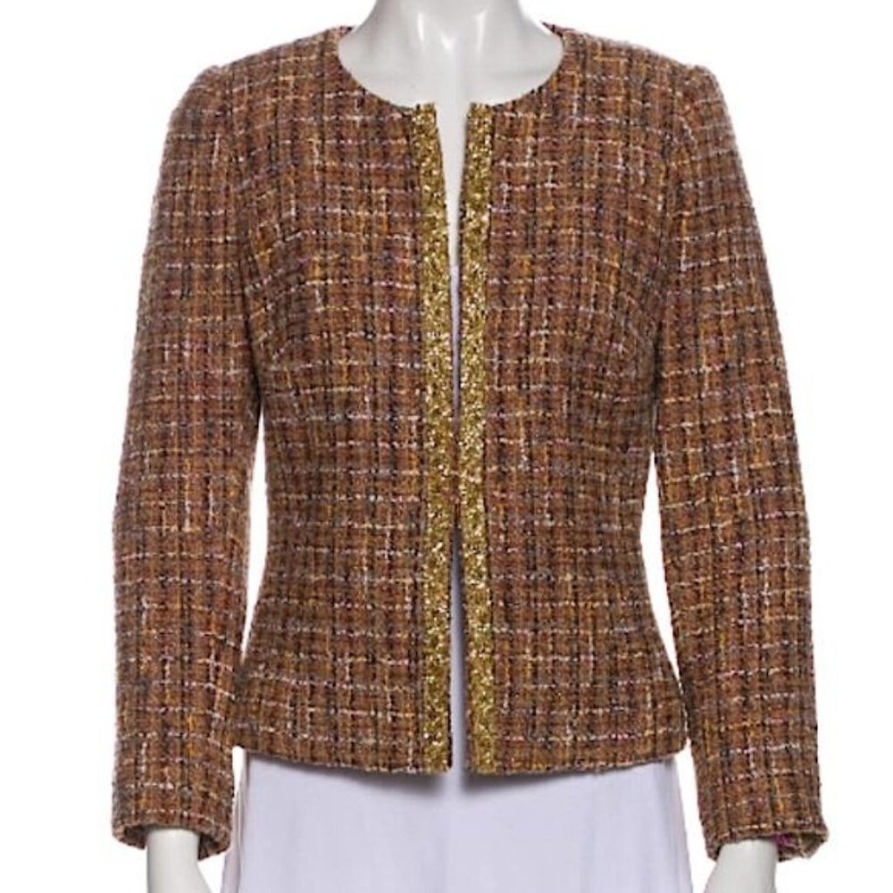ABS by Allen Schwartz Tweed Pattern Evening/Office Jacket, Brown & Gold, Size 6